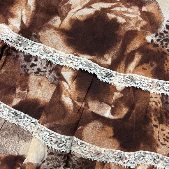 Vintage cheetah / leopard floral teired skirt with lace detail size small - Picture 2 of 3